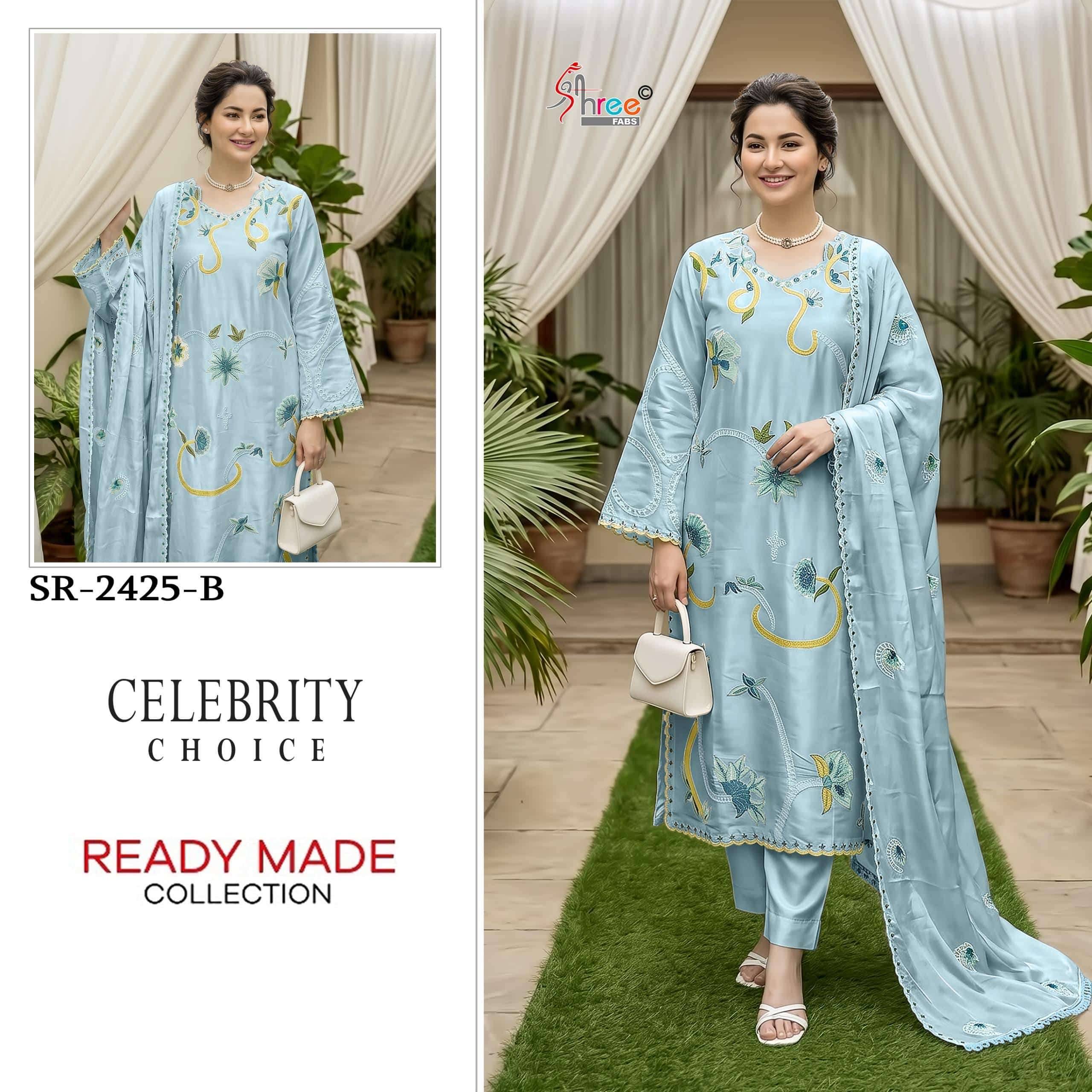 2425 Colors BY Shree fabs 2425 a TO 2425 d SERIES Pakistani Stylish Beautiful Colourful Printed & SATIN VISCOSE readymade Dresses At Wholesale Price